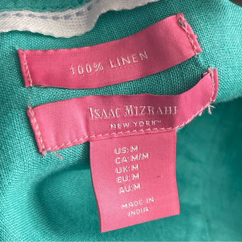 ISAAC MIZRAHI | Aqua 100% Linen Button Down Blouse Sz M - Picture 7 of 8